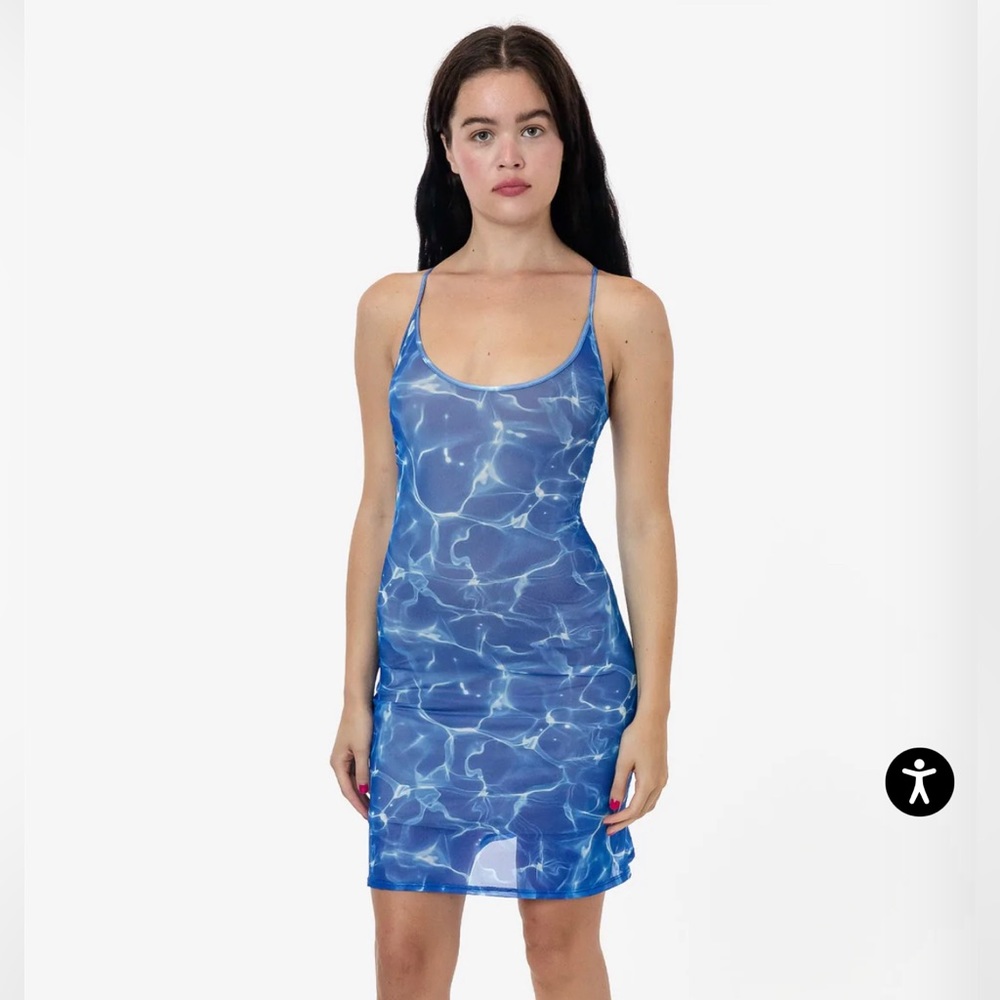 Los Angeles Apparel Printed Micro Mesh Spaghetti Dress L